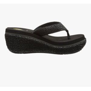 Volatile Womens Black Woven Platform Wedge Flip Flop Sandals Size 11